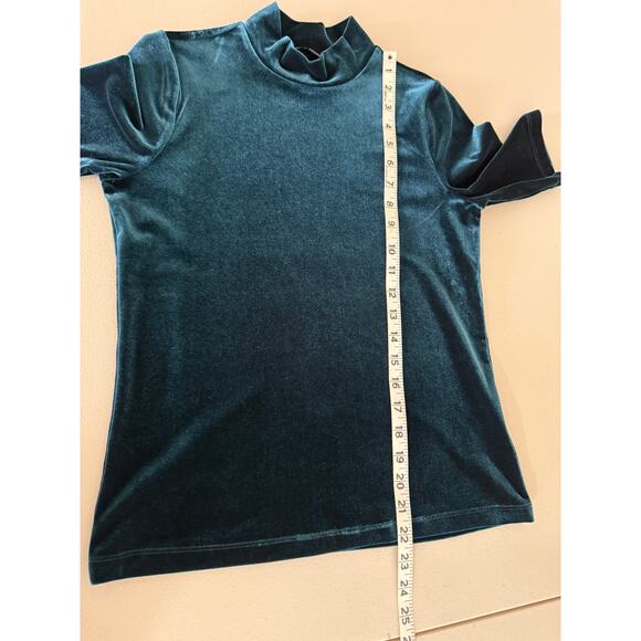 Banana Republic Teal Blue Green Velvet Mock Neck Half Sleeve Blouse Top Small - Picture 6 of 6